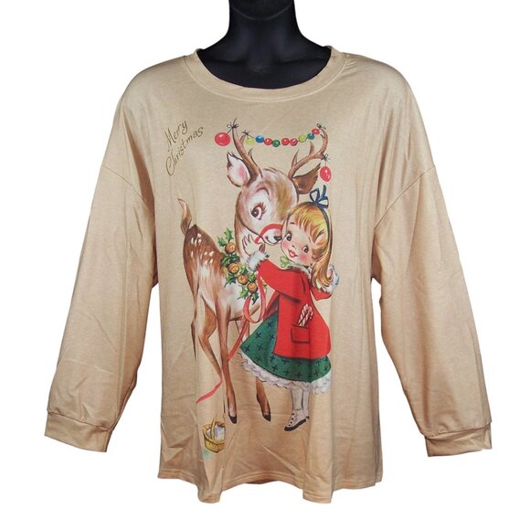 NEW Christmas Reindeer 4X Top Long Sleeve Holiday-Measures to be a 3X - Picture 1 of 13